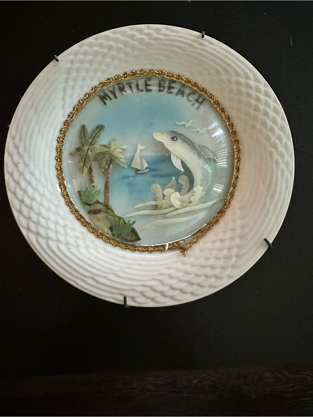 Myrtle Beach Decorative Wall Plate - White with Blue and Gold Accents